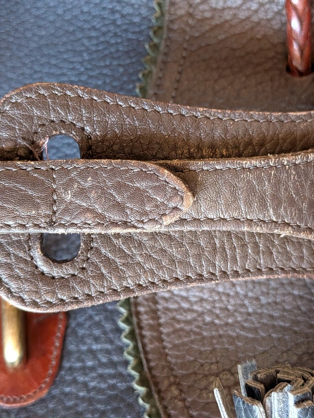 Dooney & Bourke Pebbled Blue Leather Saddle Bag with Green Trim - Picture 5 of 9